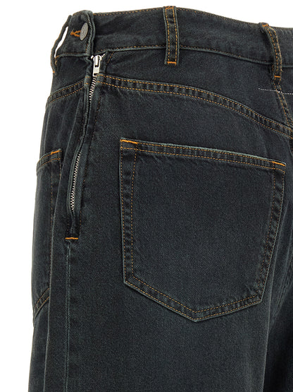 Jeans by MM6 Maison Margiela for women in denim cotton blue, dark-gray, orange, white & signature features an sartorial flared & wide and long with a cut for a sartorial finish.