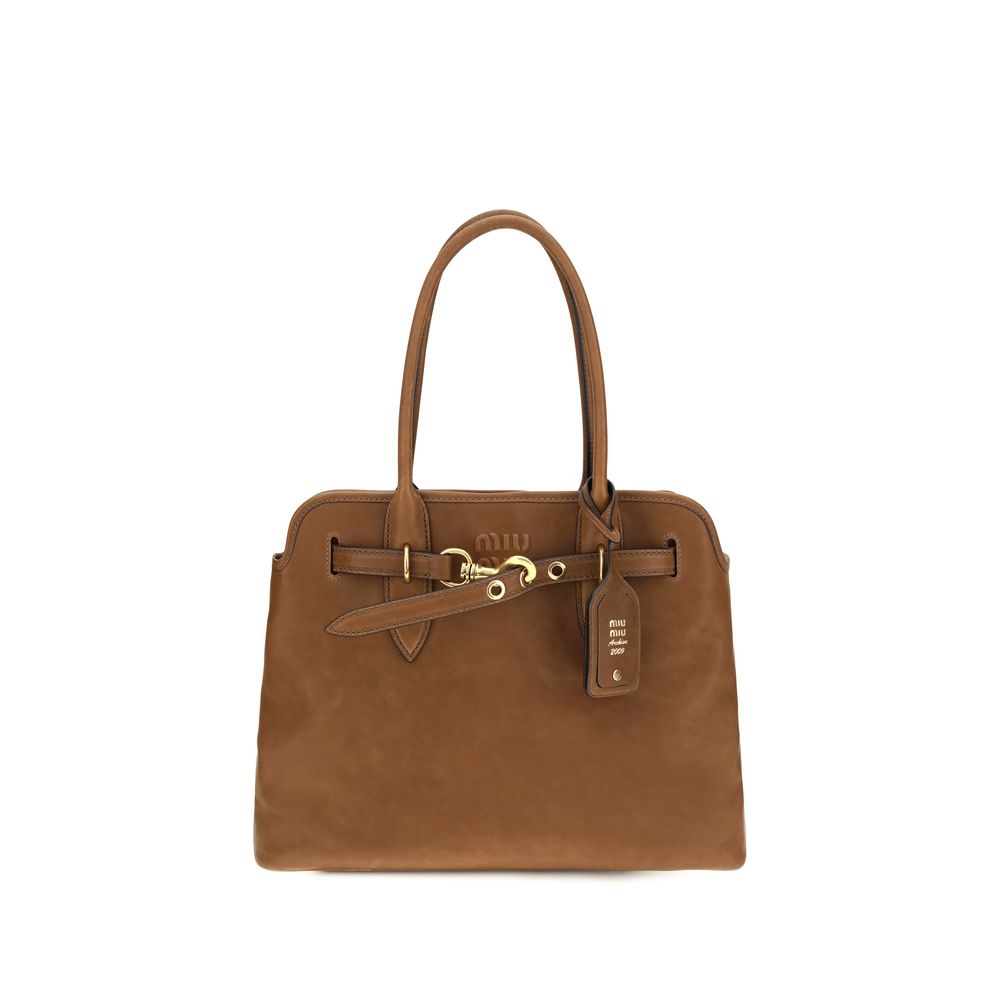 Shoulder Shopper Bag by Miu Miu for women in bos taurus calf leather brown features a distinguished silhouette, showcasing a secure and distinguished with versatile shoulder-strap for a distinguished finish.