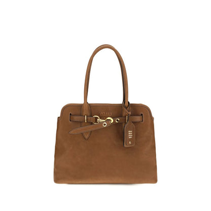 Shoulder Shopper Bag by Miu Miu for women in bos taurus calf leather brown features a distinguished silhouette, showcasing a secure and distinguished with versatile shoulder-strap for a distinguished finish.