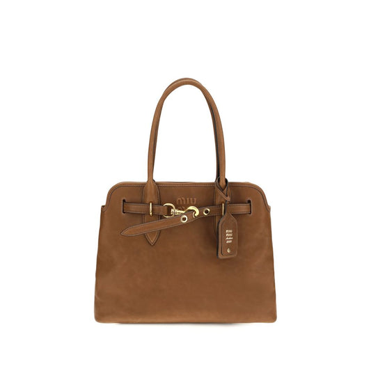 Shoulder Shopper Bag by Miu Miu for women in bos taurus calf leather brown features a distinguished silhouette, showcasing a secure and distinguished with versatile shoulder-strap for a distinguished finish.
