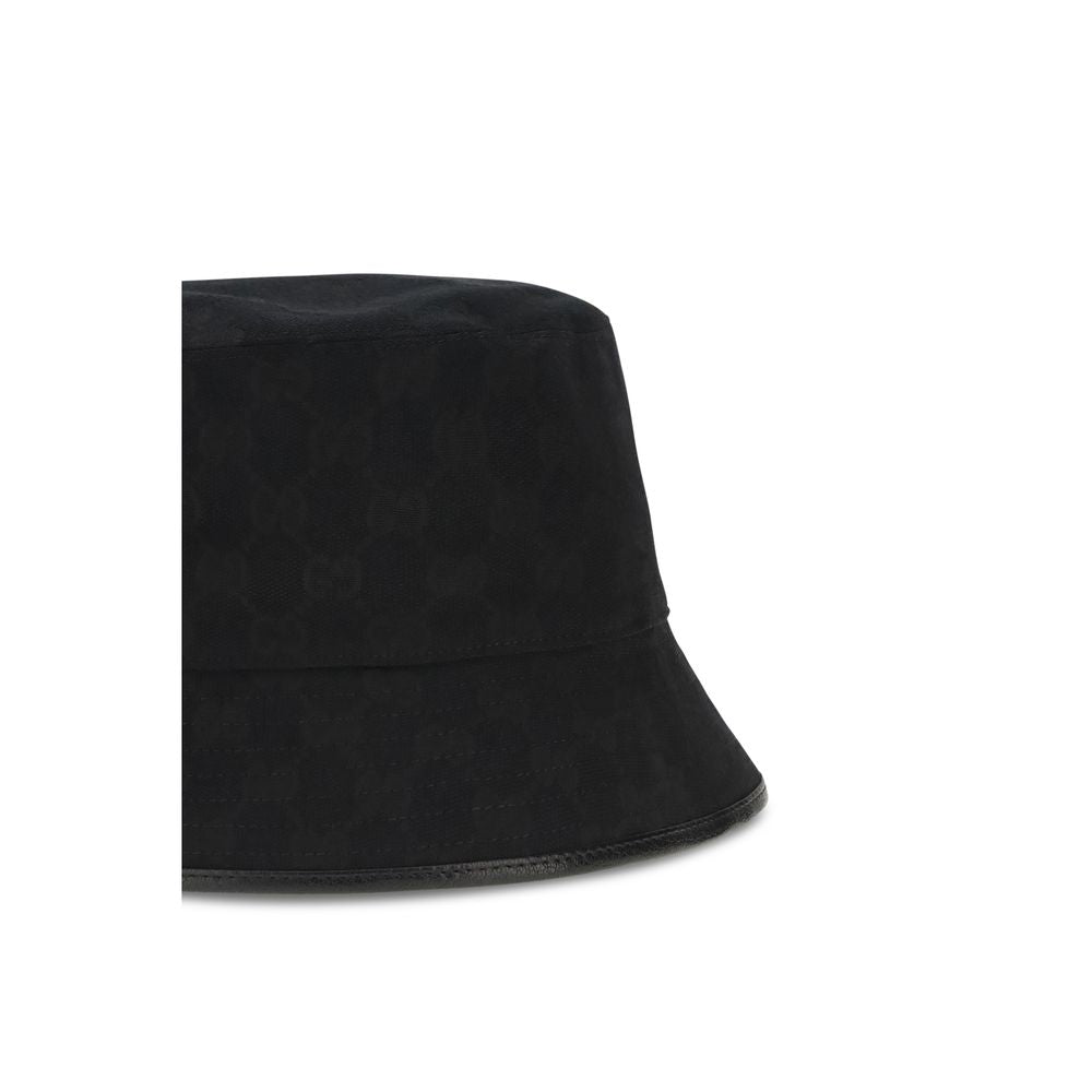 Bucket Hat by Gucci for women in polyamide polyester leather & cotton canvas black & patterned presents a architectural silhouette, showcasing the architectural Gg Polyamide Polyester Leather & Cotton Canvas Bucket Hat design with a refined, high-fashion finish.