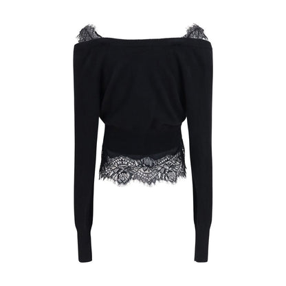 Cardigan by Ermanno Scervino for women in cashmere & capra leather black presents a textural silhouette, artfully finished with a textural and for a sophisticated, textural look.