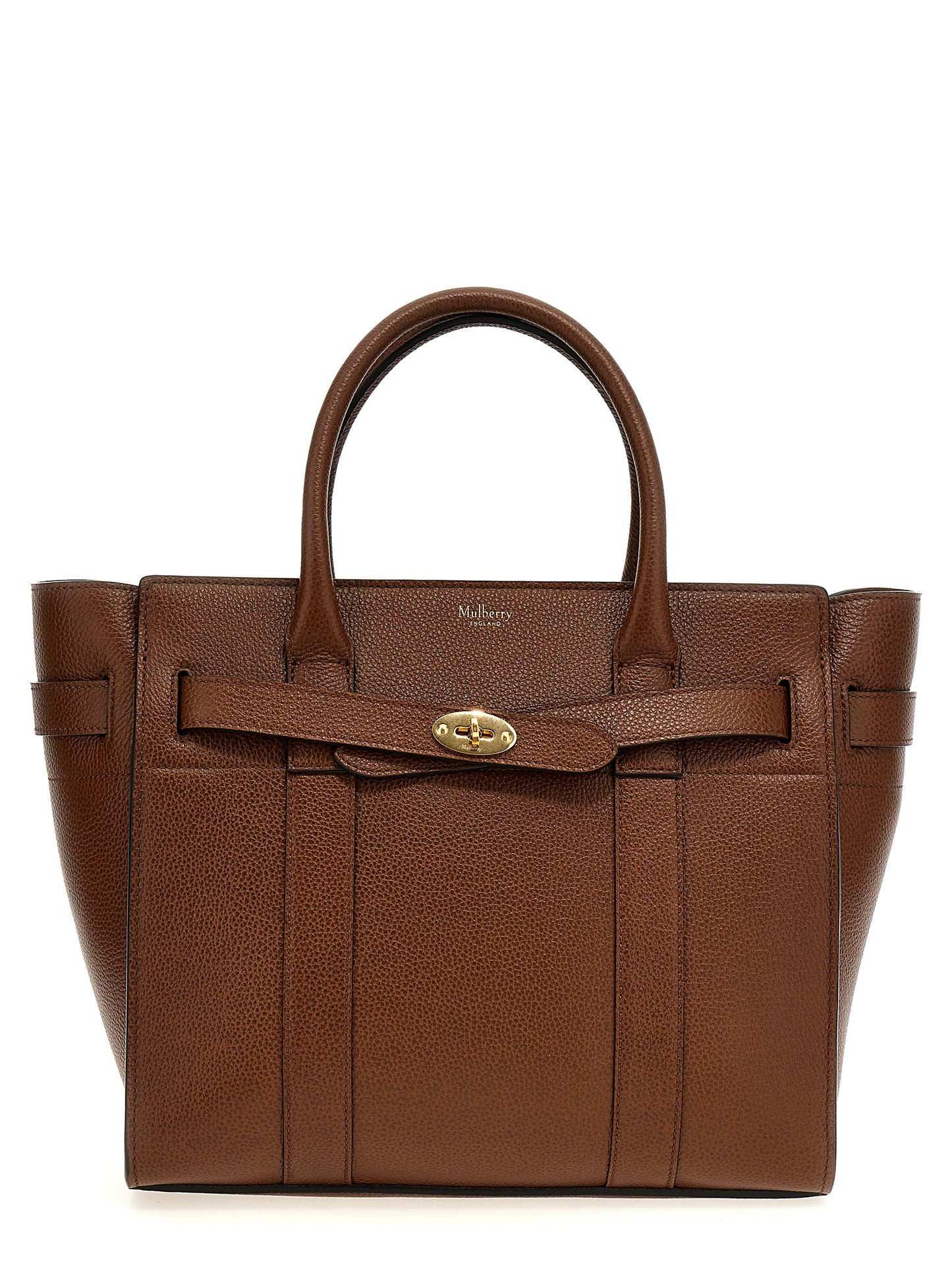 Small Tote Bag by Mulberry for women in leather & metal brown features an utilitarian-chic silhouette, showcasing the Leather & Metal Small Tote Bag design with a secure zipper, ample , and versatile shoulder-strap & handle.