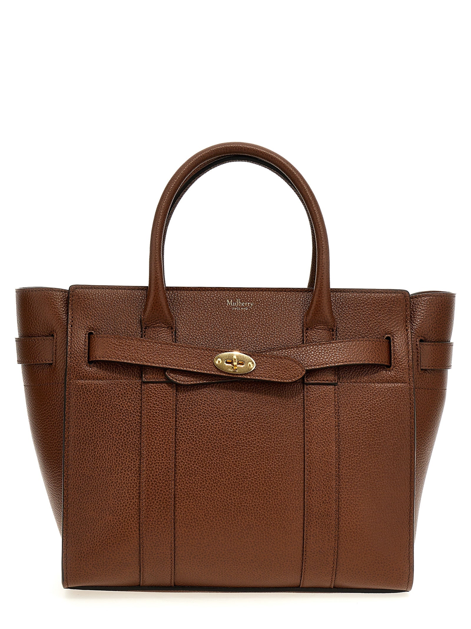 Small Tote Bag by Mulberry for women in leather & metal brown features an utilitarian-chic silhouette, showcasing the Leather & Metal Small Tote Bag design with a secure zipper, ample , and versatile shoulder-strap & handle.