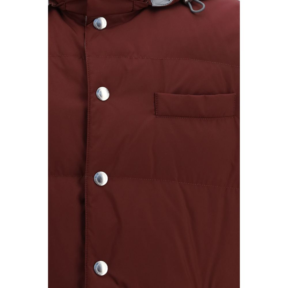 Hooded Vest by Brunello Cucinelli for men in polyester beige, black, bordeaux & red features an on trend silhouette, showcasing a sophisticated hooded neckline and premium hooded for a truly on trend finish.