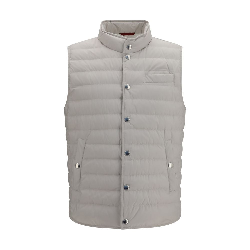 Vest by Brunello Cucinelli for men in polyester white features a stylish silhouette, showcasing distinct pockets & insulated and a refined for a truly stylish finish.
