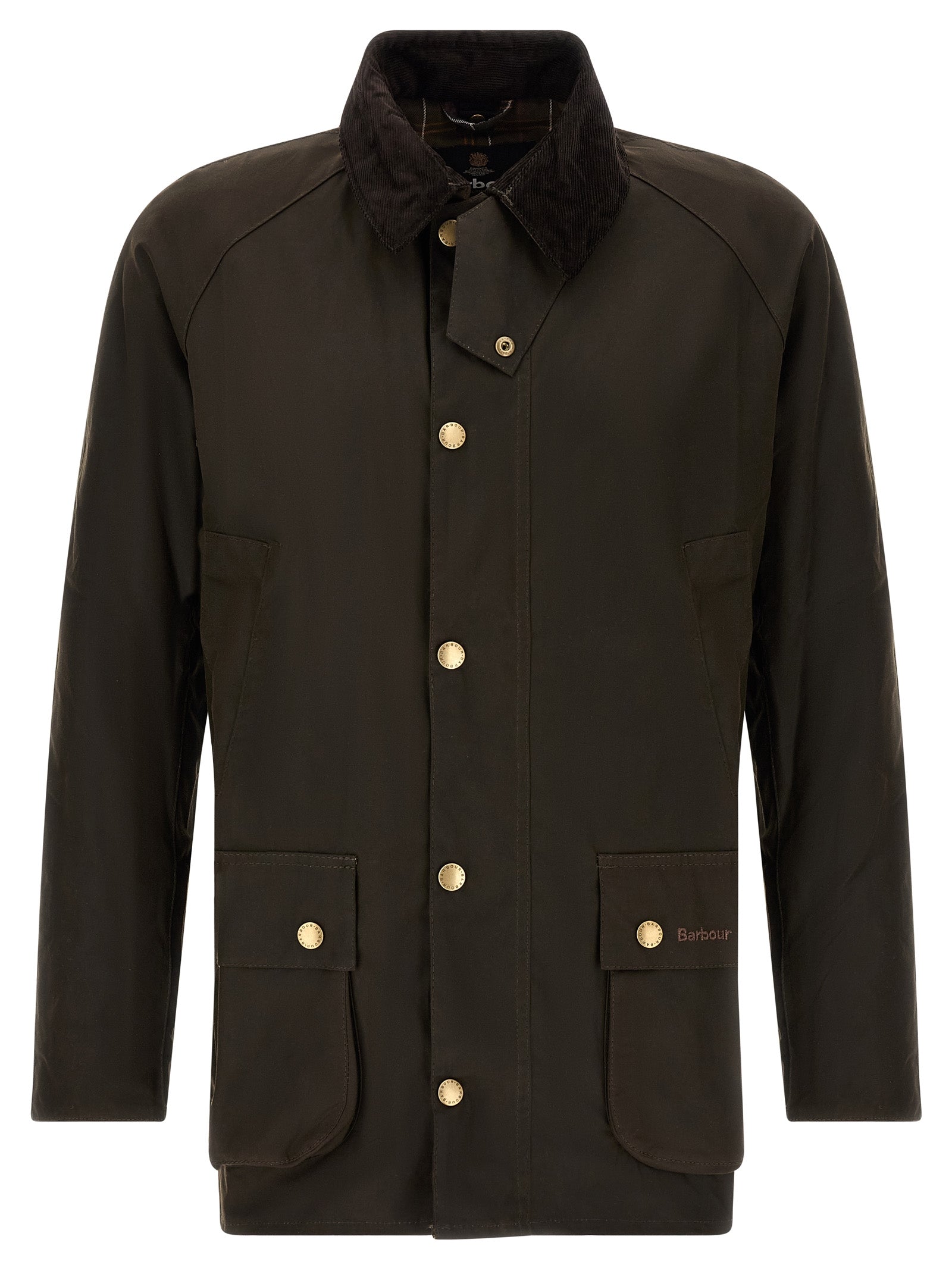 Jacket by Barbour for men in cotton corduroy brown features an utilitarian silhouette with a refined , showcasing sophisticated pockets for an utilitarian aesthetic.