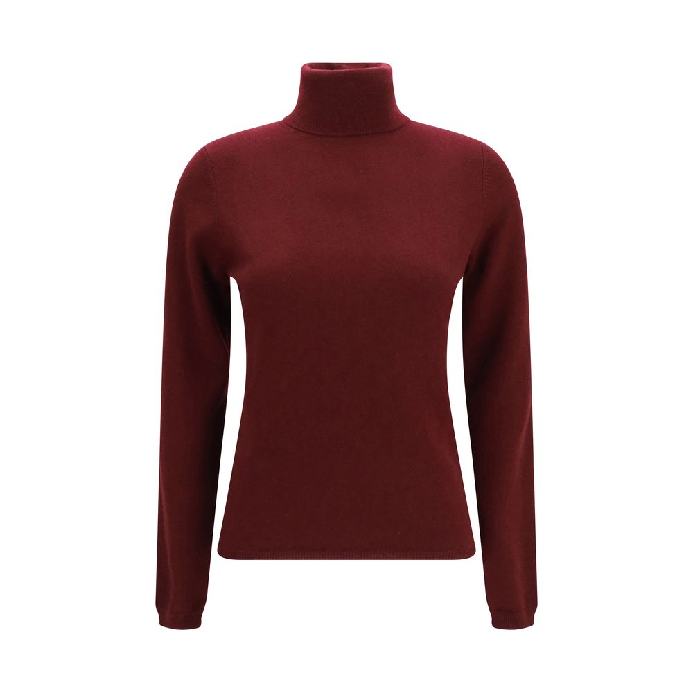 This Sweater by Allude for women in cashmere & capra leather bordeaux presents a understated silhouette, featuring a sophisticated turtle high-neck neckline and for a understated finish.