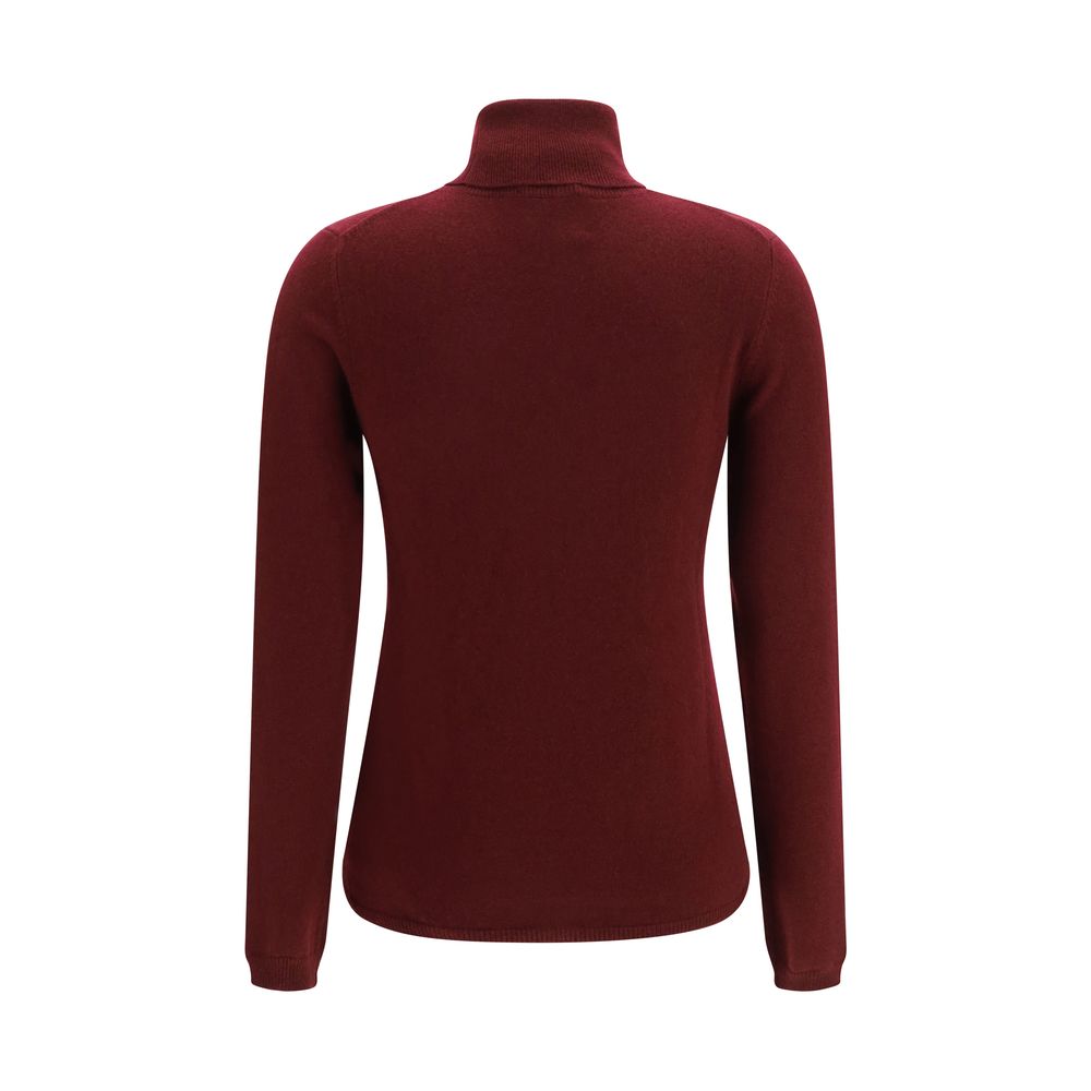 Sweater by Allude for women in cashmere & capra leather bordeaux showcases a downtown chic silhouette, artfully finished with a downtown chic turtle high-neck neckline and for a sophisticated, high-end look.