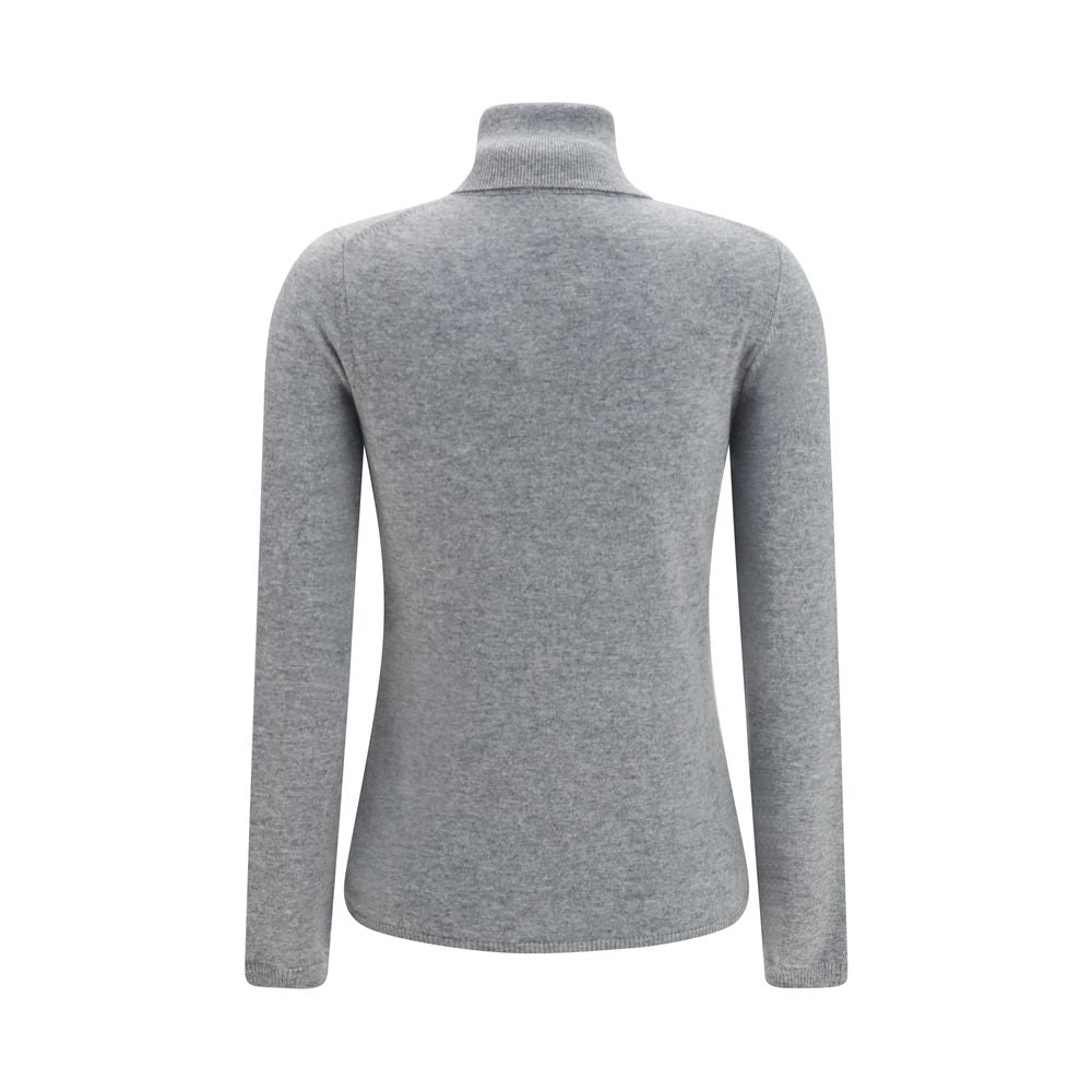 Sweater by Allude for women in cashmere & capra leather gray features an polished silhouette, showcasing refined and a sophisticated turtle high-neck neckline for a truly polished finish.