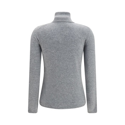 Sweater by Allude for women in cashmere & capra leather gray features an polished silhouette, showcasing refined and a sophisticated turtle high-neck neckline for a truly polished finish.