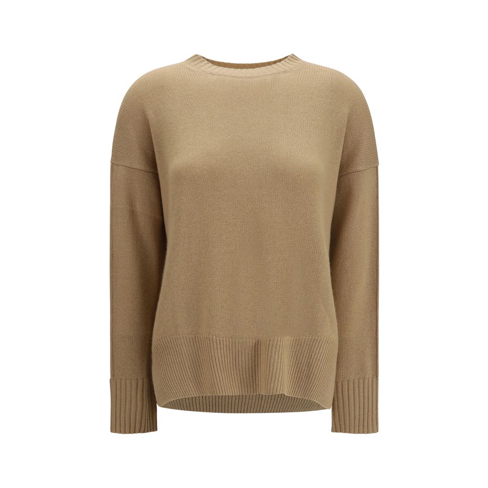Sweatshirt by Allude for women in cashmere & capra leather beige showcases a slouchy chic silhouette, artfully detailed with a slouchy chic crew neckline and long-sleeve for a slouchy chic finish.