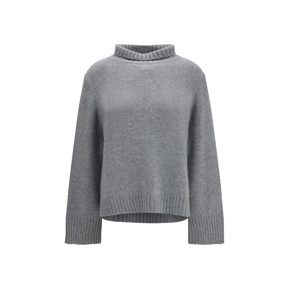 Sweater by Allude for women in cashmere & capra leather gray showcases a sumptuous silhouette, artfully finished with a sumptuous turtle high-neck neckline and long-sleeve for a sophisticated, sumptuous look.