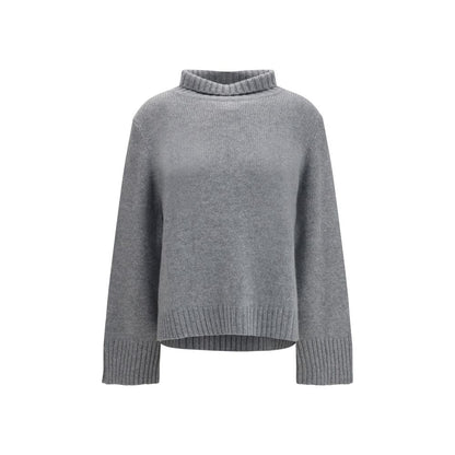 Sweater by Allude for women in cashmere & capra leather gray showcases a sumptuous silhouette, artfully finished with a sumptuous turtle high-neck neckline and long-sleeve for a sophisticated, sumptuous look.