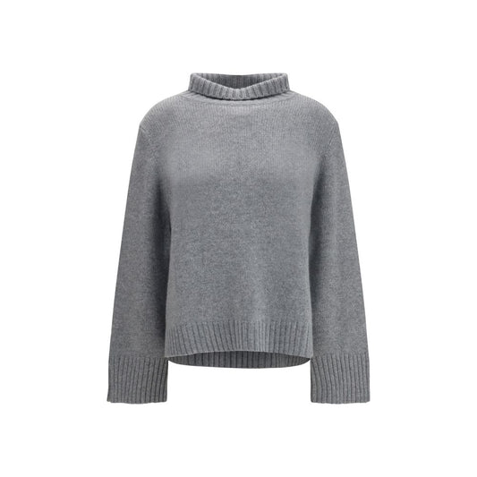 Sweater by Allude for women in cashmere & capra leather gray showcases a sumptuous silhouette, artfully finished with a sumptuous turtle high-neck neckline and long-sleeve for a sophisticated, sumptuous look.