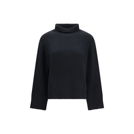 Sweater by Allude for women in cashmere & capra leather black showcases a sumptuous silhouette, artfully finished with a sumptuous turtle high-neck neckline and long-sleeve for a sophisticated, sumptuous look.