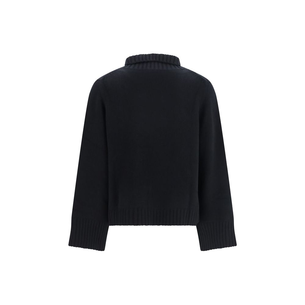 Sweater by Allude for women in cashmere & capra leather black showcases a downtown chic silhouette, artfully finished with a downtown chic turtle high-neck neckline and for a sophisticated, high-end look.