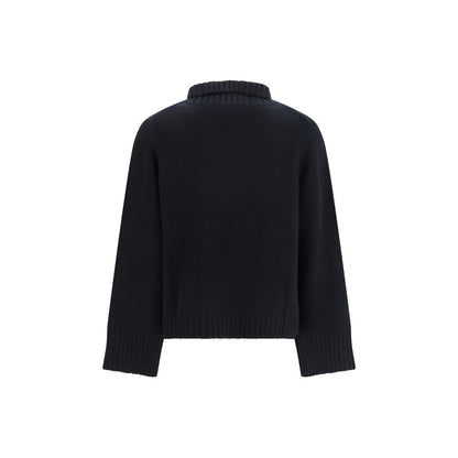 Sweater by Allude for women in cashmere & capra leather black showcases a downtown chic silhouette, artfully finished with a downtown chic turtle high-neck neckline and for a sophisticated, high-end look.