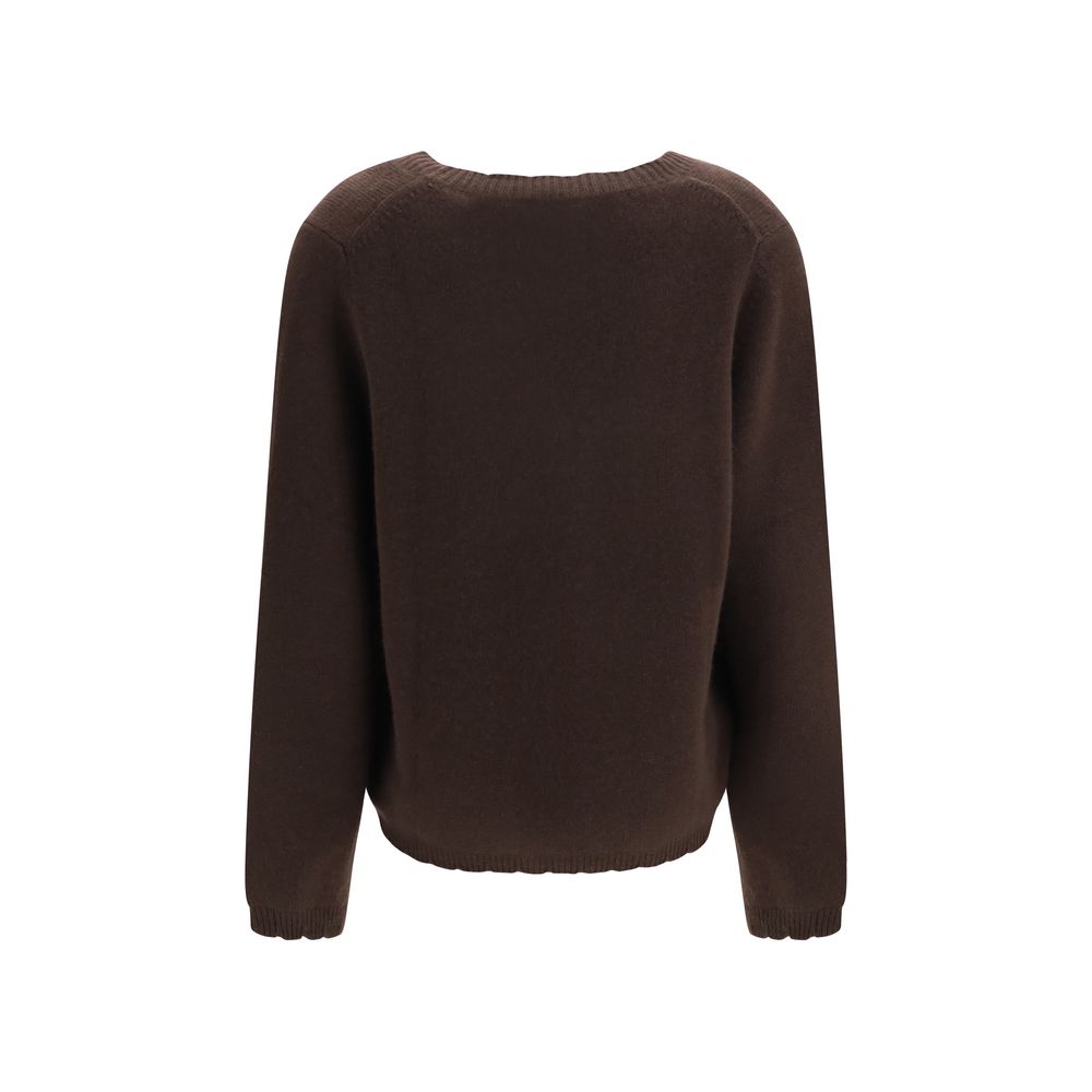 Sweater by Allude for women in cashmere & capra leather brown features an polished silhouette, showcasing refined and a sophisticated v-neck neckline for a truly polished finish.
