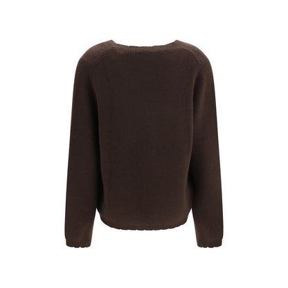 Sweater by Allude for women in cashmere & capra leather brown features an polished silhouette, showcasing refined and a sophisticated v-neck neckline for a truly polished finish.