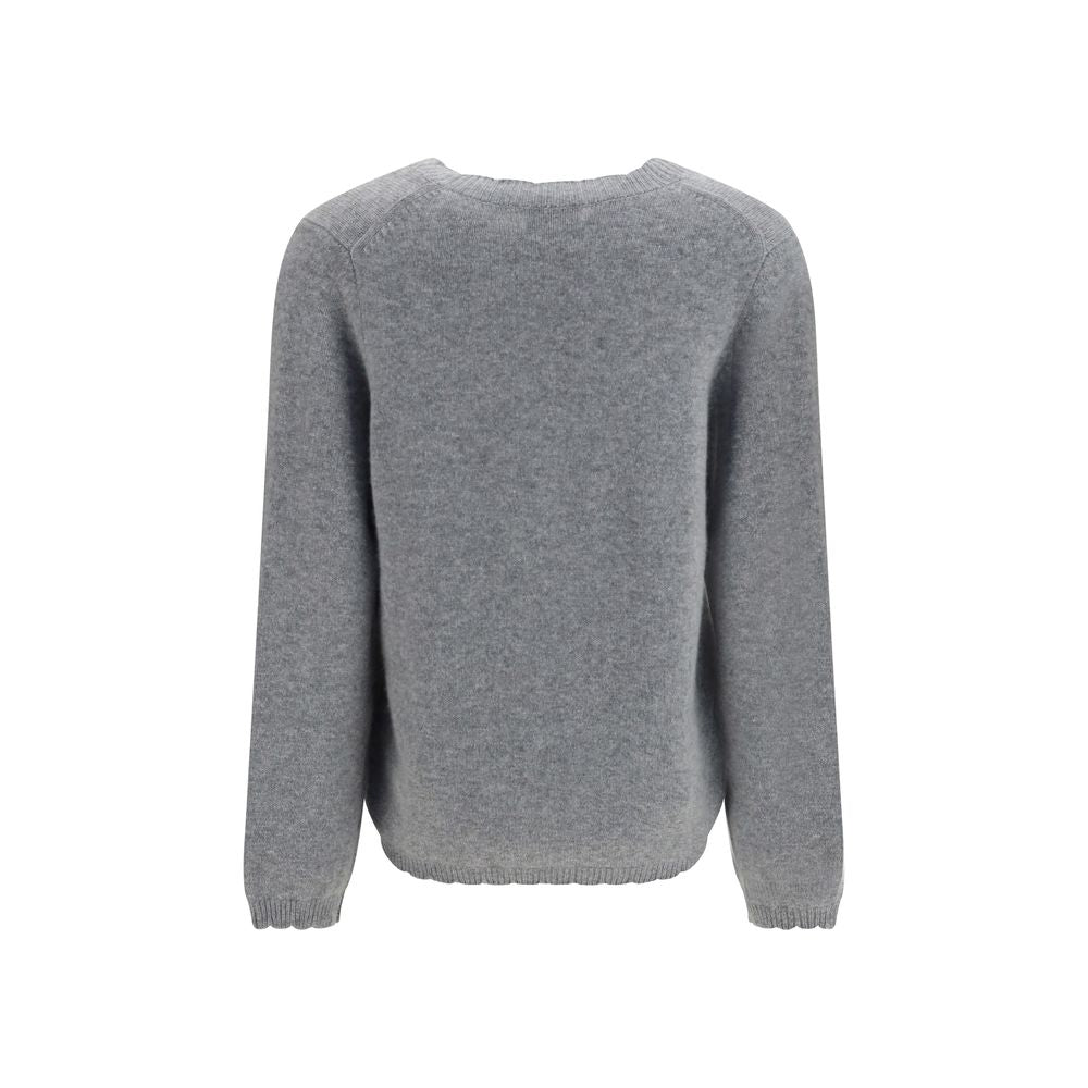 Sweater by Allude for women in cashmere & capra leather gray features an tactile silhouette, showcasing a sophisticated v-neck neckline and tactile for a refined finish.