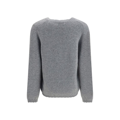 Sweater by Allude for women in cashmere & capra leather gray features an tactile silhouette, showcasing a sophisticated v-neck neckline and tactile for a refined finish.
