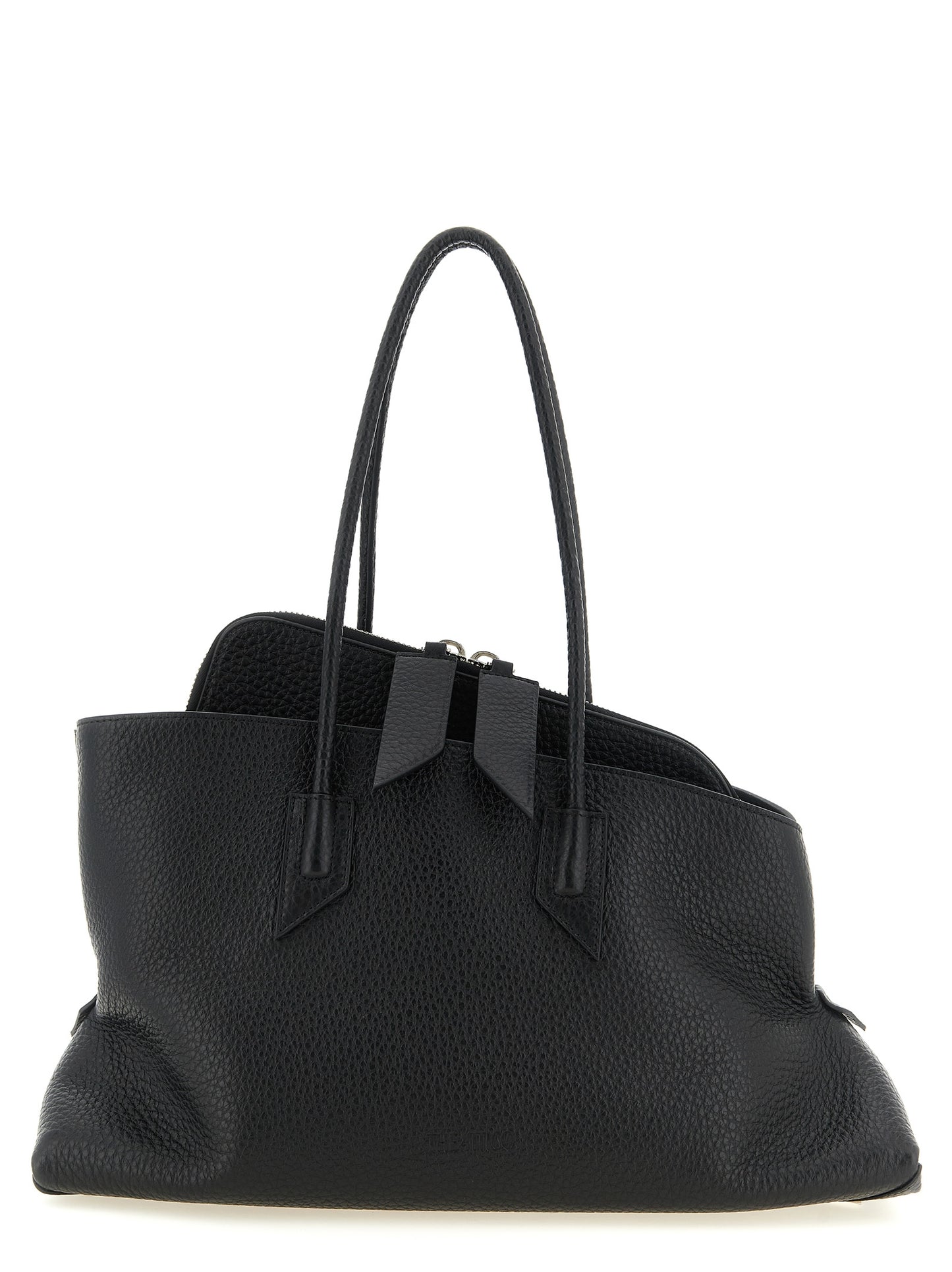 Medium Shoulder Bag by The Attico for women in bos taurus leather black & silver showcases a enviable silhouette, artfully detailed with a secure zipper, organized , and versatile shoulder-strap & handle for a enviable look.