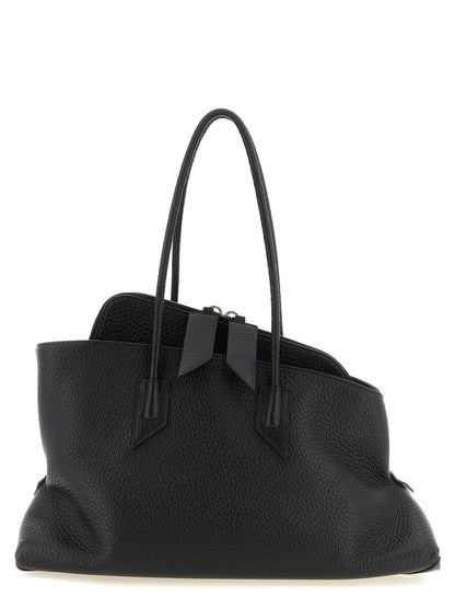 Medium Shoulder Bag by The Attico for women in bos taurus leather black & silver showcases a enviable silhouette, artfully detailed with a secure zipper, organized , and versatile shoulder-strap & handle for a enviable look.