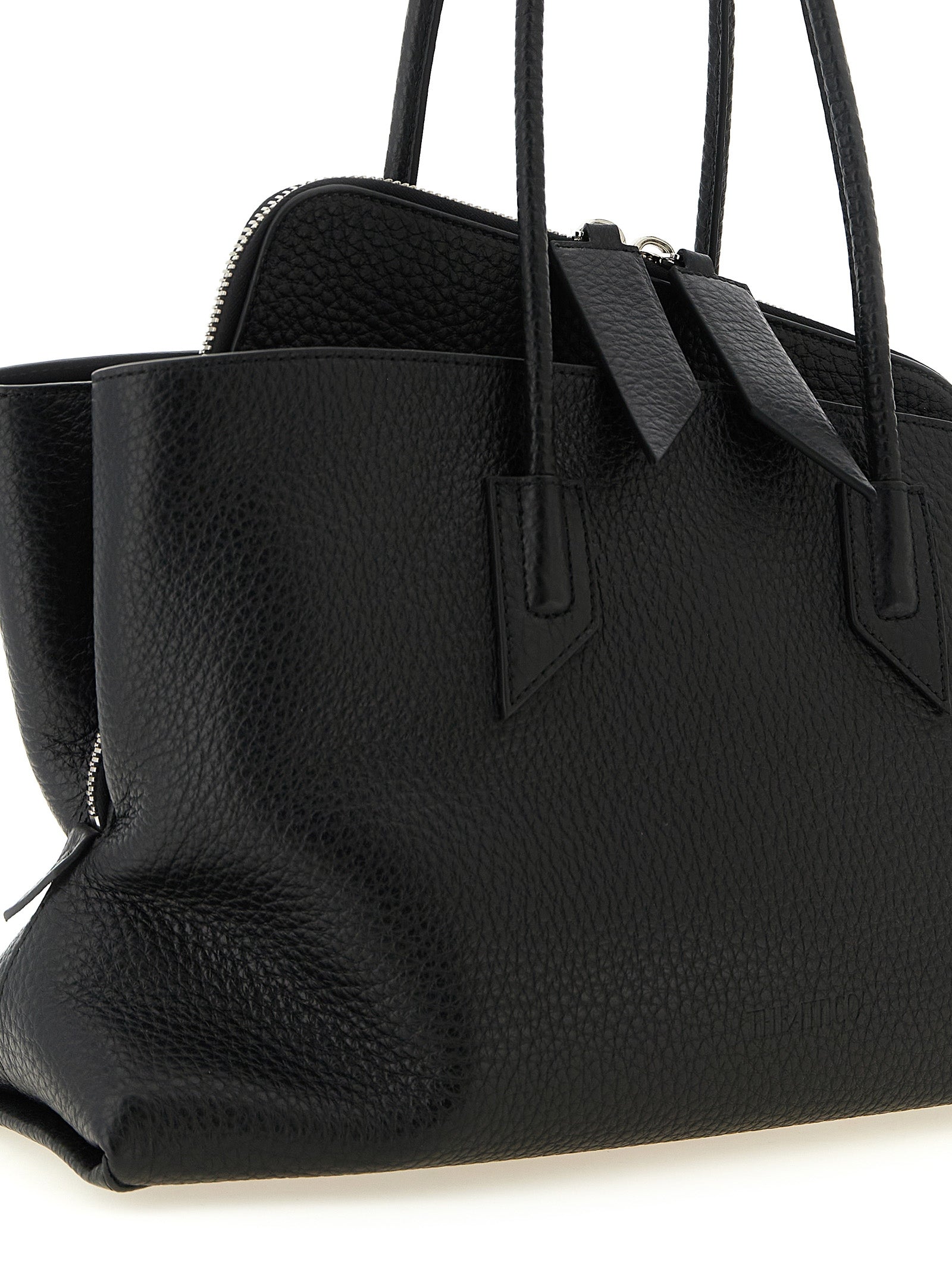 Medium Shoulder Bag by The Attico for women in bos taurus leather black & silver features a distinguished silhouette, showcasing a secure zipper and distinguished with versatile shoulder-strap & handle for a distinguished finish.