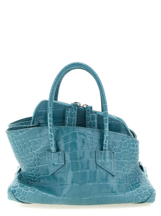 This Mini Handbag by The Attico for women in bos taurus calf leather and light-blue, silver & print presents a sculptural silhouette featuring a secure zipper, ample , and versatile shoulder-strap, detachable-strap & handle for a sculptural finish.