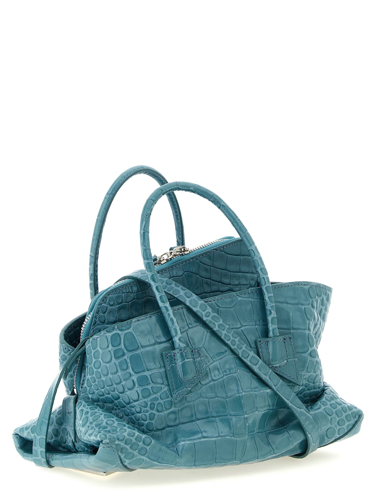 Mini Handbag by The Attico for women in bos taurus calf leather light-blue, silver & print presents a ornamental silhouette, showcasing a secure zipper, ample , and versatile shoulder-strap, detachable-strap & handle for a ornamental finish.