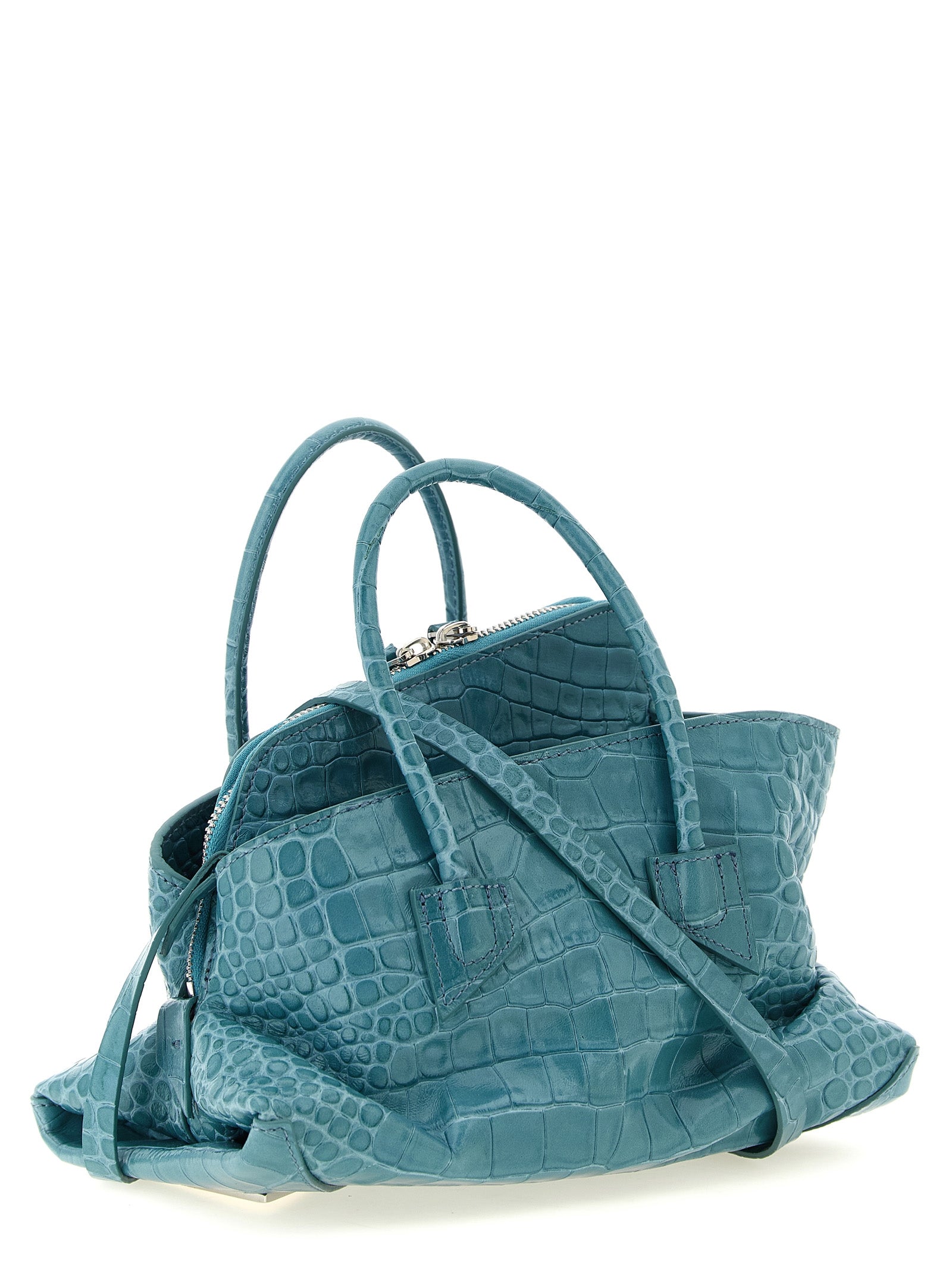 Mini Handbag by The Attico for women in bos taurus calf leather light-blue, silver & print presents a ornamental silhouette, showcasing a secure zipper, ample , and versatile shoulder-strap, detachable-strap & handle for a ornamental finish.