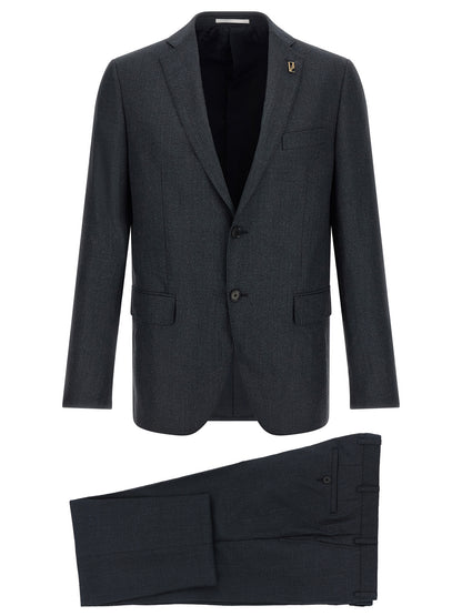 Pant Suit by Pal Zileri for men in viscose & polyester dark-gray & gray presents a nuanced silhouette, showcasing a nuanced and nuanced straight-leg for an elevated aesthetic.