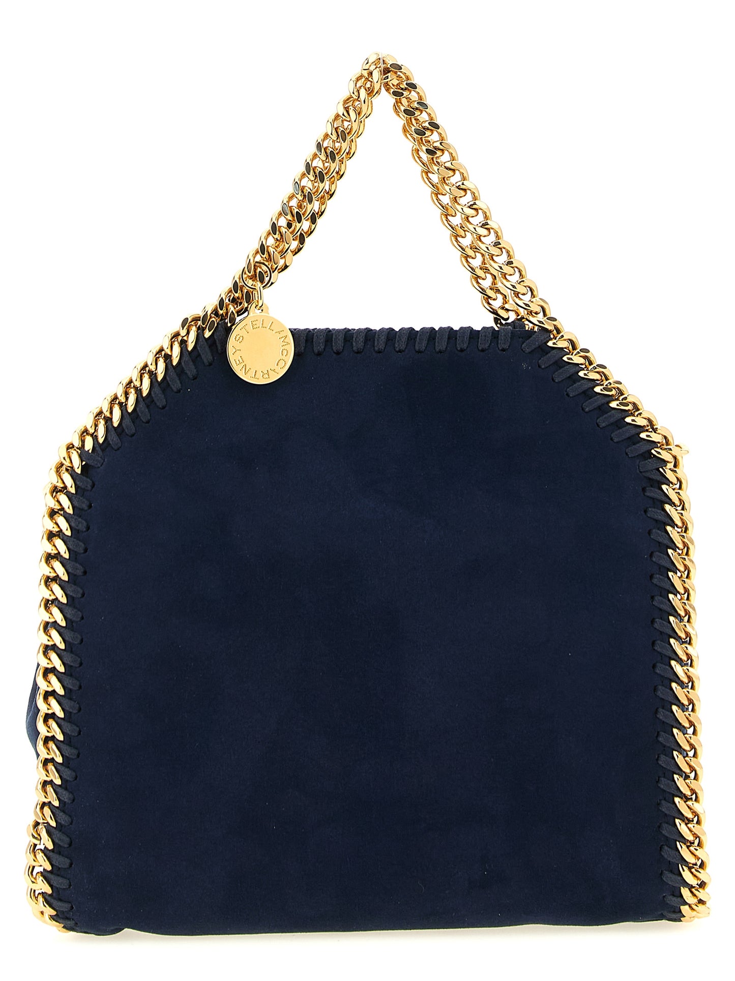 Crossbody Tote Handbag by Stella McCartney for women in polyamide suede leather blue & gold features a multifaceted silhouette, showcasing a secure and multifaceted with versatile crossbody-strap, shoulder-strap & handle for multifaceted style.