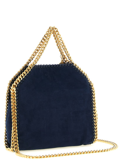 Crossbody Tote Handbag by Stella McCartney for women in polyamide suede leather blue & gold features an multi-faceted design with a secure , ample , and versatile crossbody-strap, shoulder-strap & handle for a multi-faceted finish.