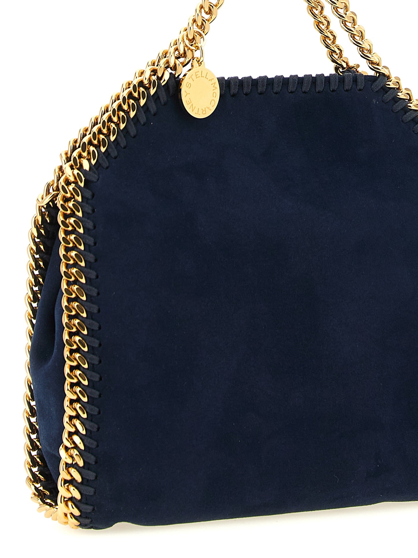 Crossbody Tote Handbag by Stella McCartney for women in polyamide suede leather blue & gold features an versatile silhouette, showcasing a secure and versatile with versatile crossbody-strap, shoulder-strap & handle for a versatile finish.