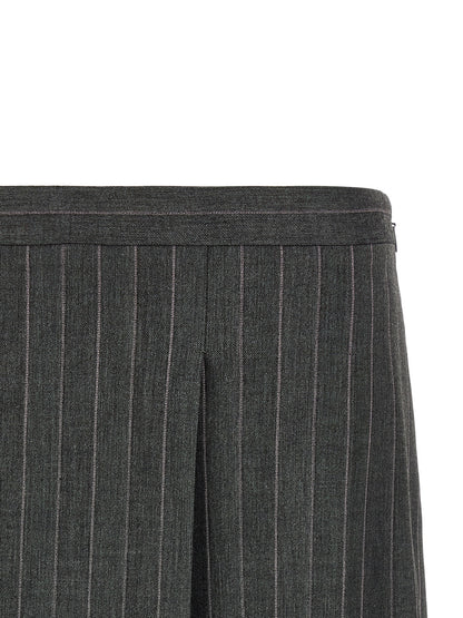 Skirt by PINKO for women in polyester & wool gray & pinstripe features an relaxed-yet-refined silhouette that elegantly showcases the Women's Flared Low Rise Polyester & Wool Skirt design and sophisticated mini long.