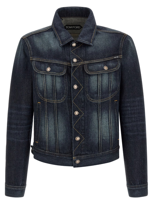 Trucker Jacket by Tom Ford for men in lyocell denim cotton blue features an on trend silhouette, showcasing refined and a sophisticated for a truly on trend finish.