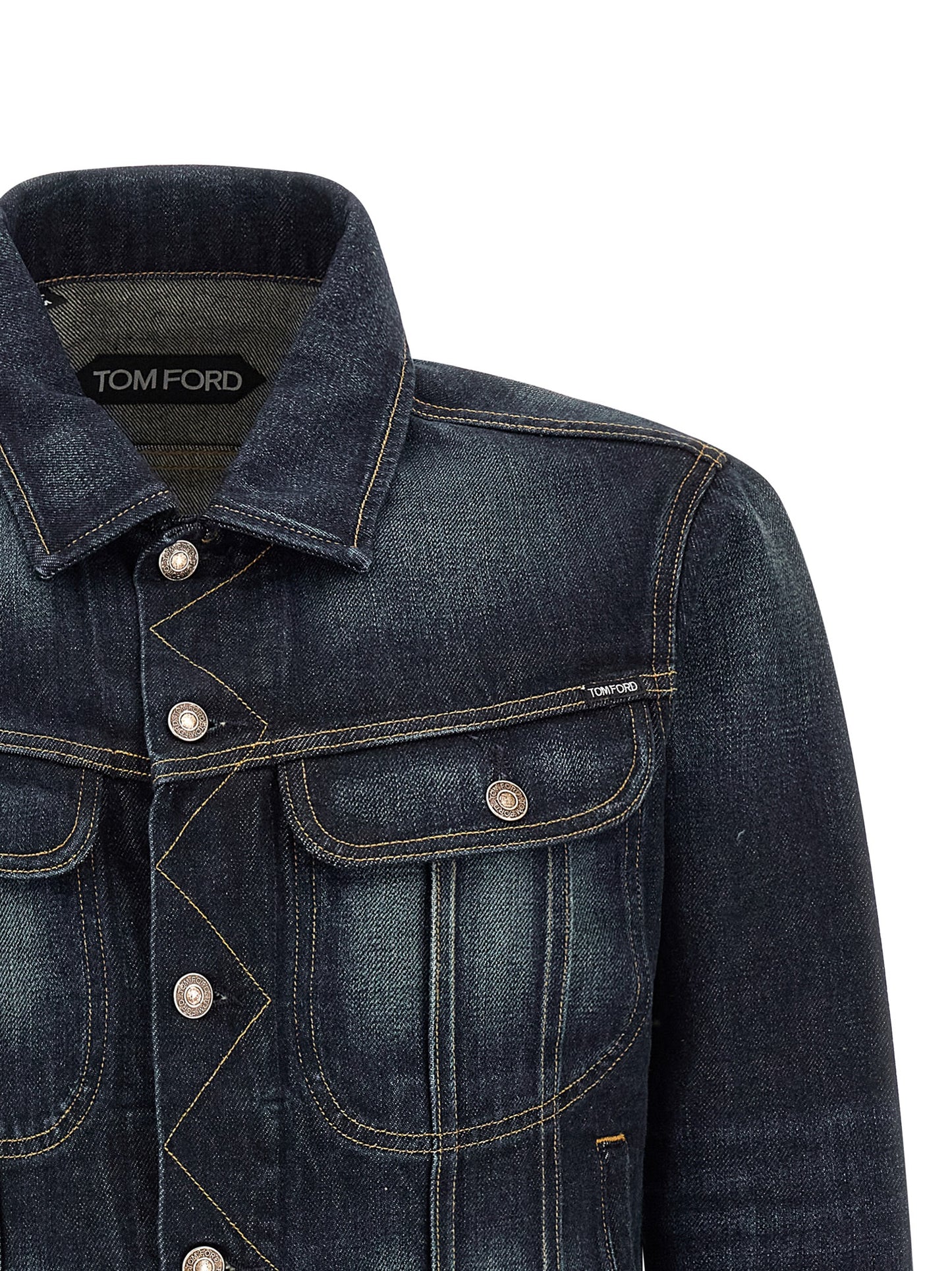 Trucker Jacket by Tom Ford for men in lyocell denim cotton blue features a city-ready silhouette, detailed with and a city-ready .