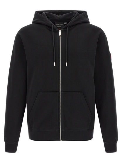 Sweatshirt Hoodie by Canada Goose for men in cotton terrycloth black & silver features a edgy silhouette, detailed with a edgy hooded split neckline and for a refined finish.