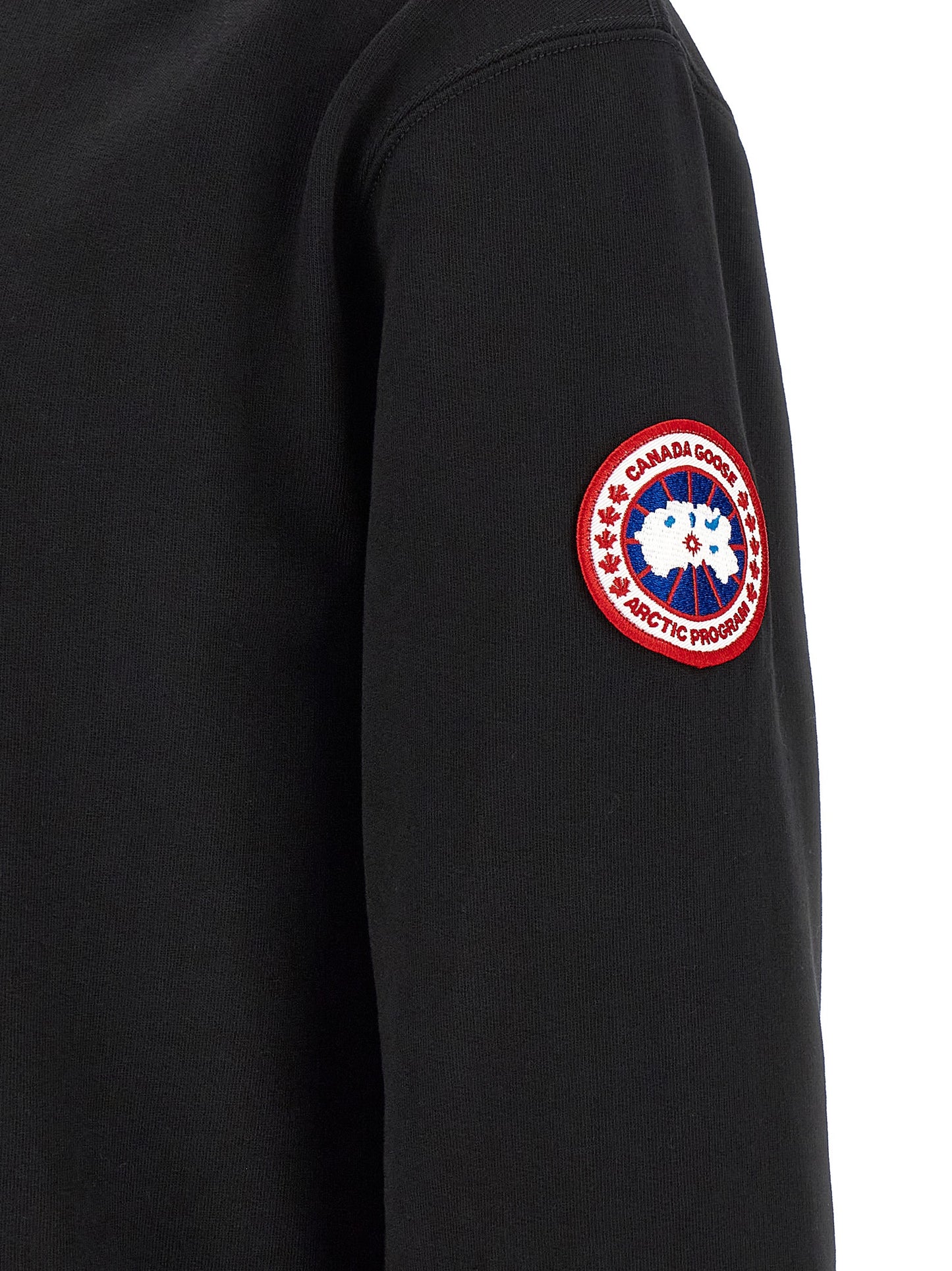 Sweatshirt Hoodie by Canada Goose for men in cotton terrycloth black features a slouchy chic silhouette, detailed with a slouchy chic and a signature for an elevated aesthetic.