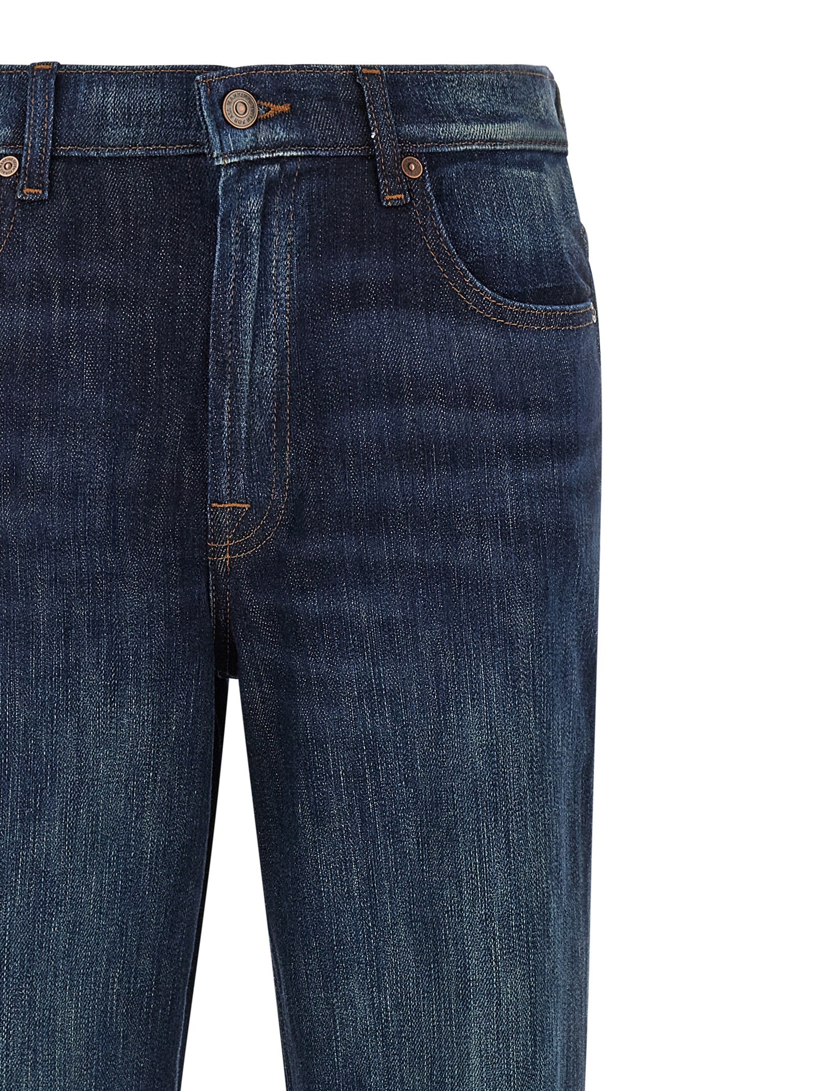 Jeans by 7 For All Mankind for women in stretch denim cotton dark-blue & red presents a tailored silhouette, showcasing a tailored flared and long cut with a refined for a truly tailored aesthetic.