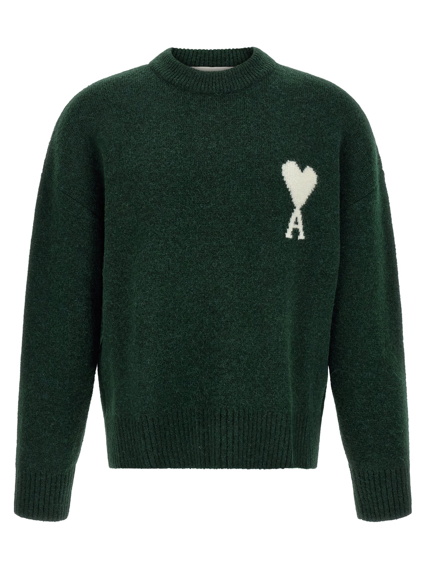 Cardigan by Ami Paris for men in polyamide leather & alpaca wool bicolour & green features a dramatic silhouette, showcasing a sophisticated and dramatic detail for a timeless, premium look.