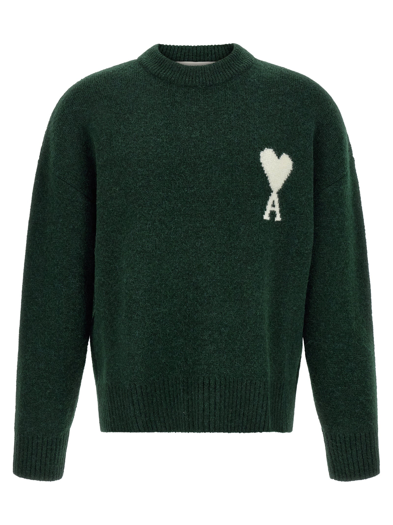 Cardigan by Ami Paris for men in polyamide leather & alpaca wool bicolour & green features a dramatic silhouette, showcasing a sophisticated and dramatic detail for a timeless, premium look.