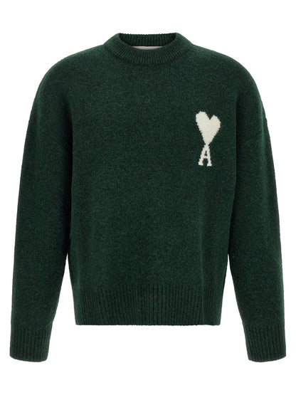 Cardigan by Ami Paris for men in polyamide leather & alpaca wool bicolour & green features a dramatic silhouette, showcasing a sophisticated and dramatic detail for a timeless, premium look.