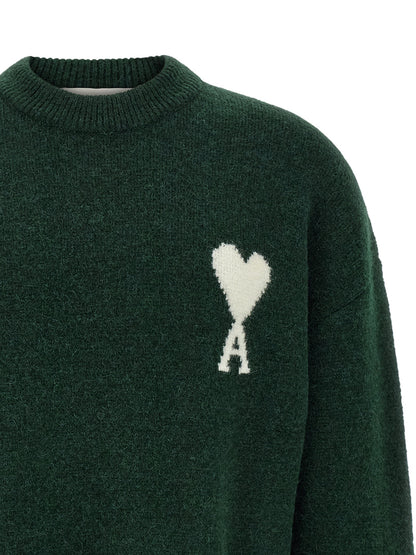 Cardigan by Ami Paris for men in polyamide leather & alpaca wool bicolour & green features an crisp silhouette, showcasing a sophisticated and detail for a truly crisp finish.