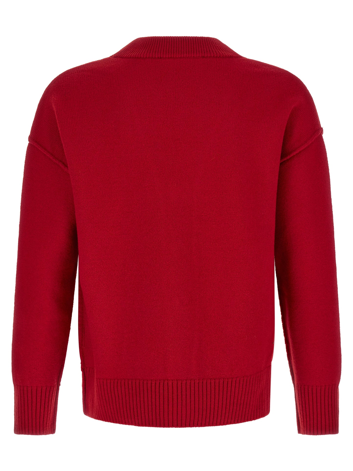 Cardigan by Ami Paris for men in merino wool multicolor, red & ruby showcases a luxurious silhouette, meticulously detailed with a sophisticated v-neck neckline and for a refined finish.