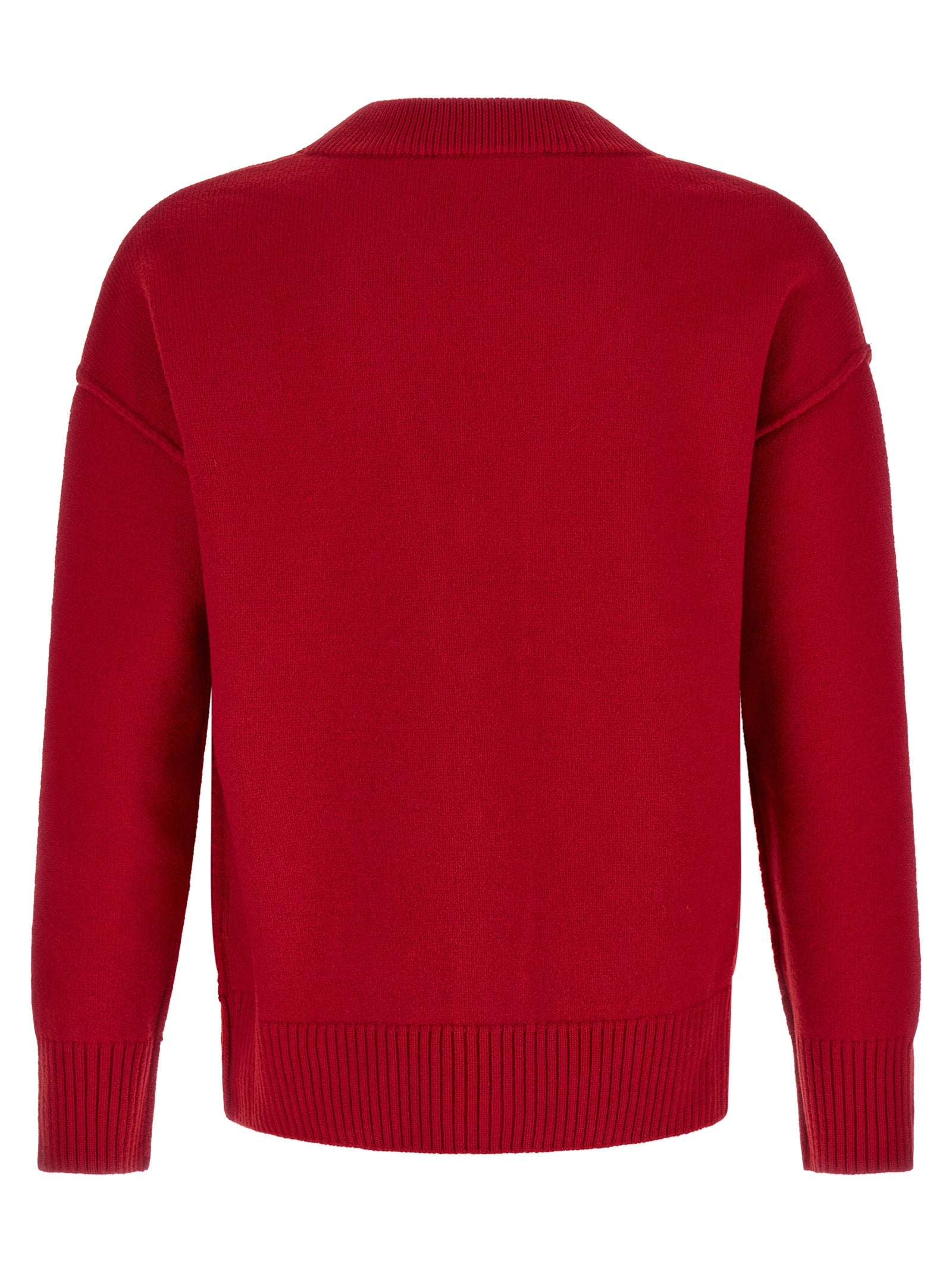 Cardigan by Ami Paris for men in merino wool multicolor, red & ruby showcases a luxurious silhouette, meticulously detailed with a sophisticated v-neck neckline and for a refined finish.