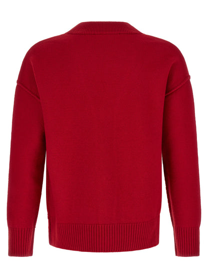 Cardigan by Ami Paris for men in merino wool multicolor, red & ruby showcases a luxurious silhouette, meticulously detailed with a sophisticated v-neck neckline and for a refined finish.