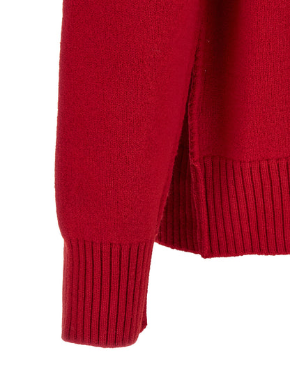 Cardigan by Ami Paris for men in merino wool multicolor, red & ruby showcases a luxurious silhouette, meticulously detailed with a sophisticated and for a refined finish.